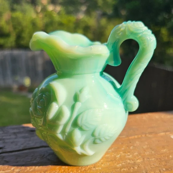 Vintage 1970s Avon Aqua Swirl Floral Rose Decanter Pitcher 4.5 Inch Tall EUC - Picture 4 of 16